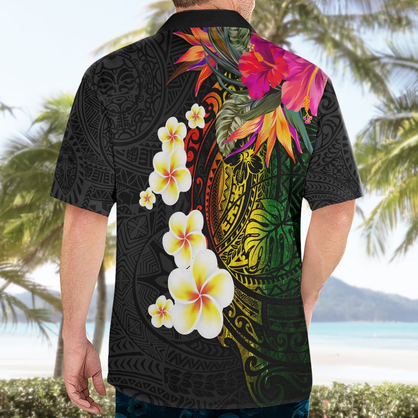 Hawaii Plumeria Hawaiihemd Polynesian Tattoo und Hibiskus LT03