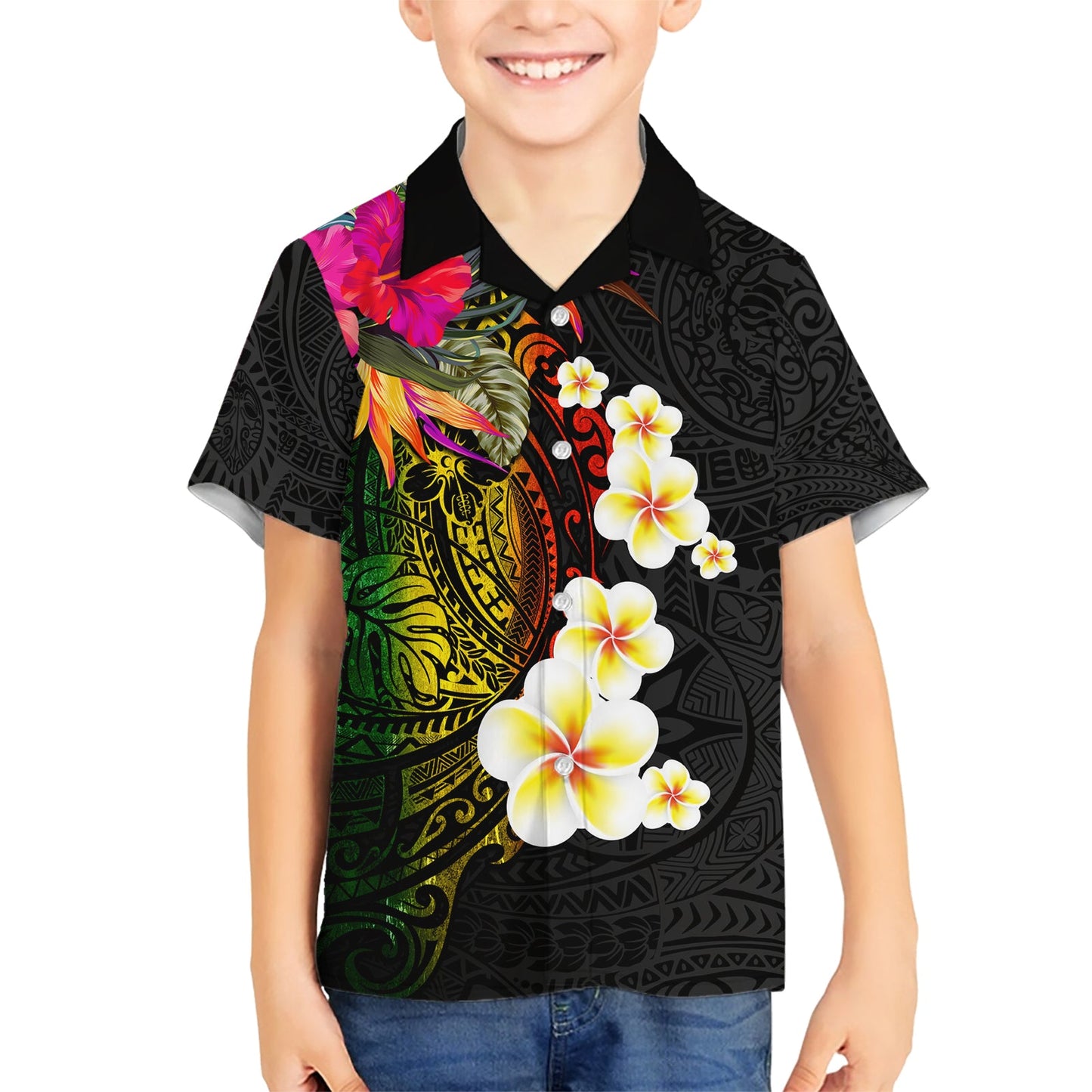 Hawaii Plumeria Hawaiihemd Polynesian Tattoo und Hibiskus LT03