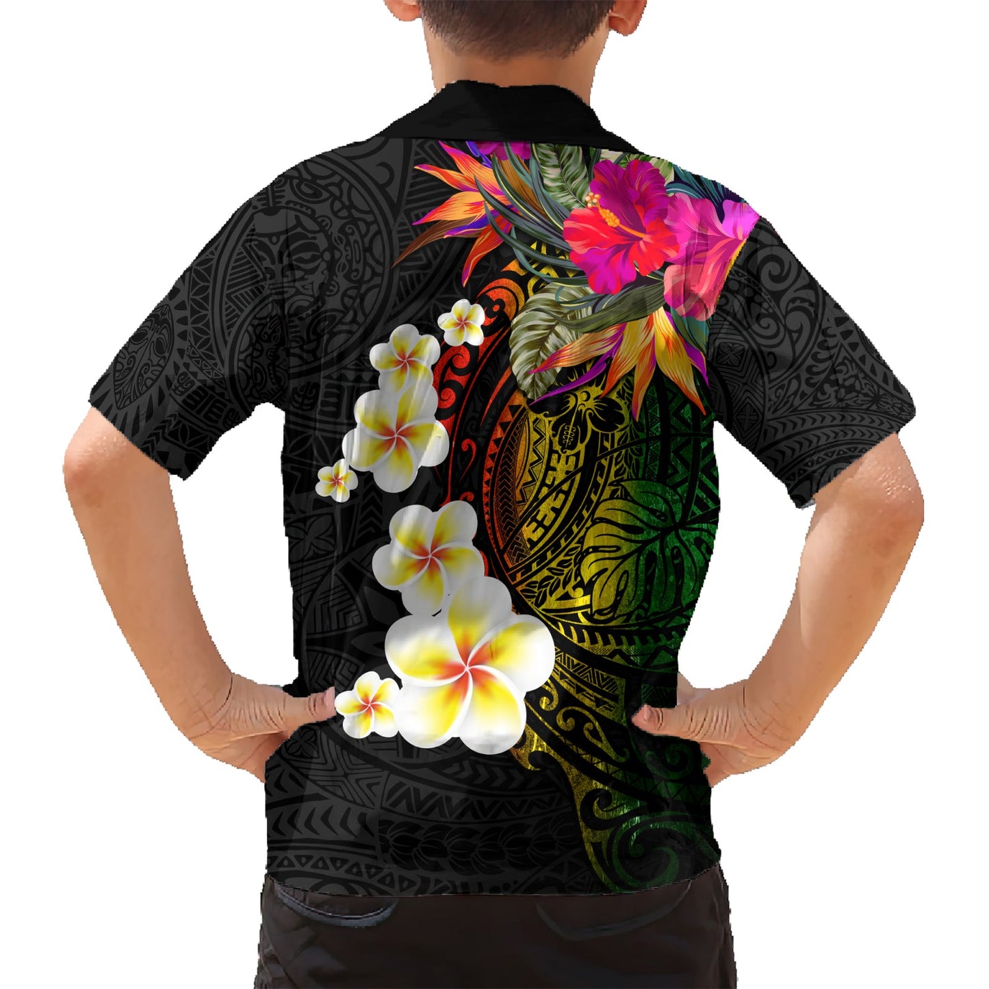 Hawaii Plumeria Hawaiihemd Polynesian Tattoo und Hibiskus LT03