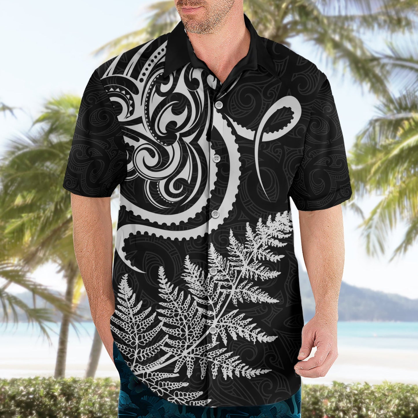 Neuseeländisches Oktopus-Tattoo und Farn Hawaiihemd Maori-Muster LT03