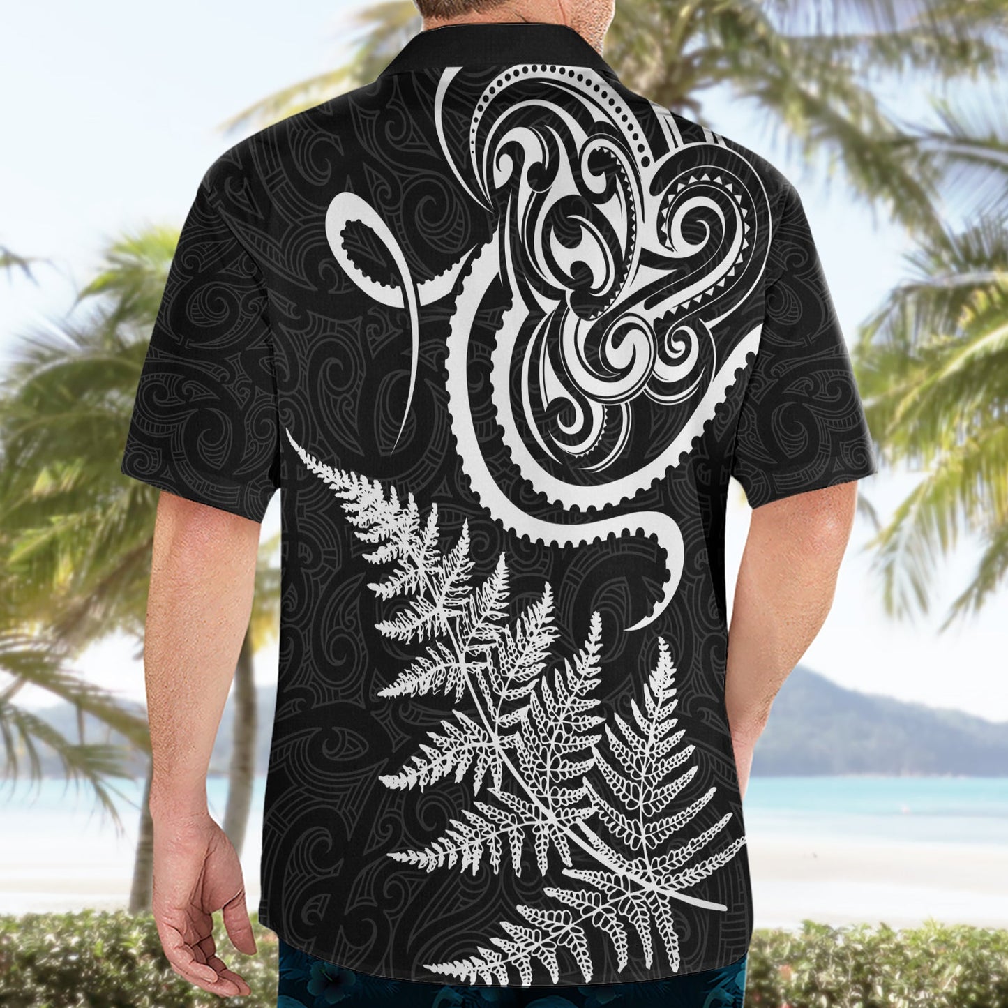 Neuseeländisches Oktopus-Tattoo und Farn Hawaiihemd Maori-Muster LT03