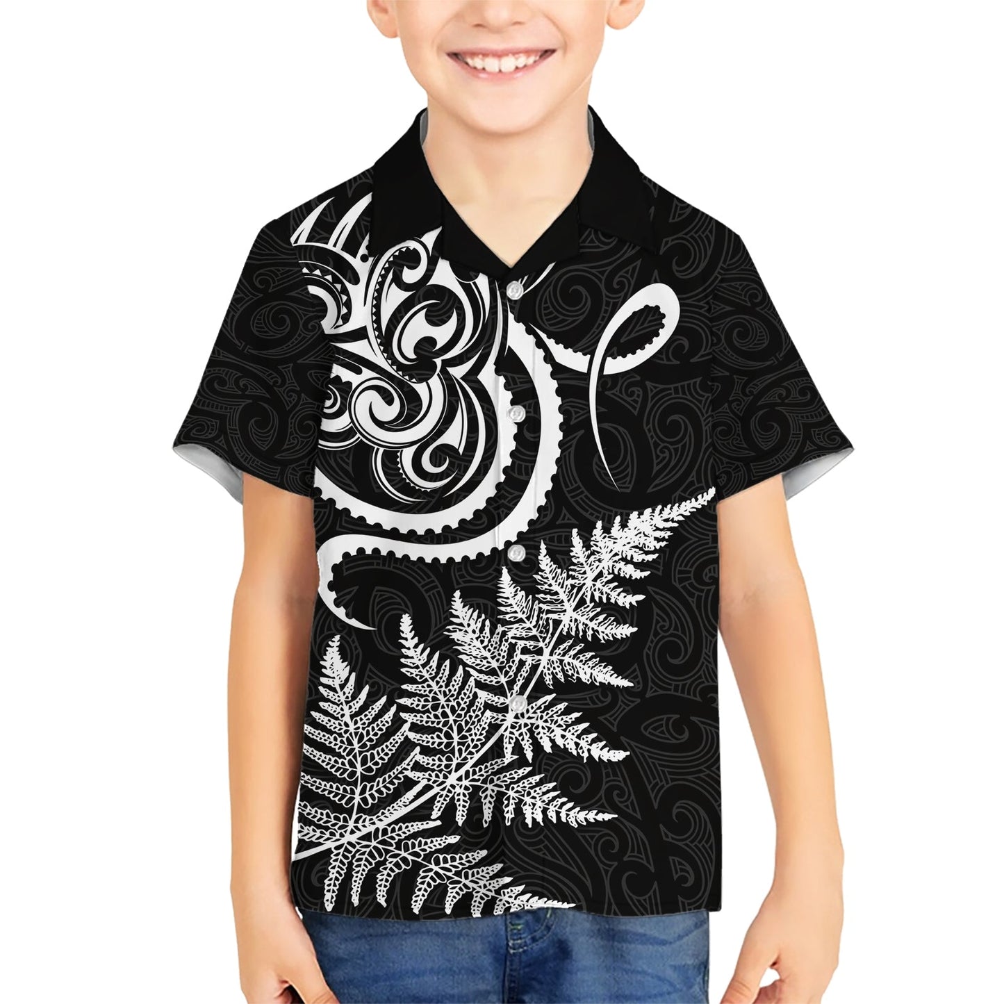 Neuseeländisches Oktopus-Tattoo und Farn Hawaiihemd Maori-Muster LT03