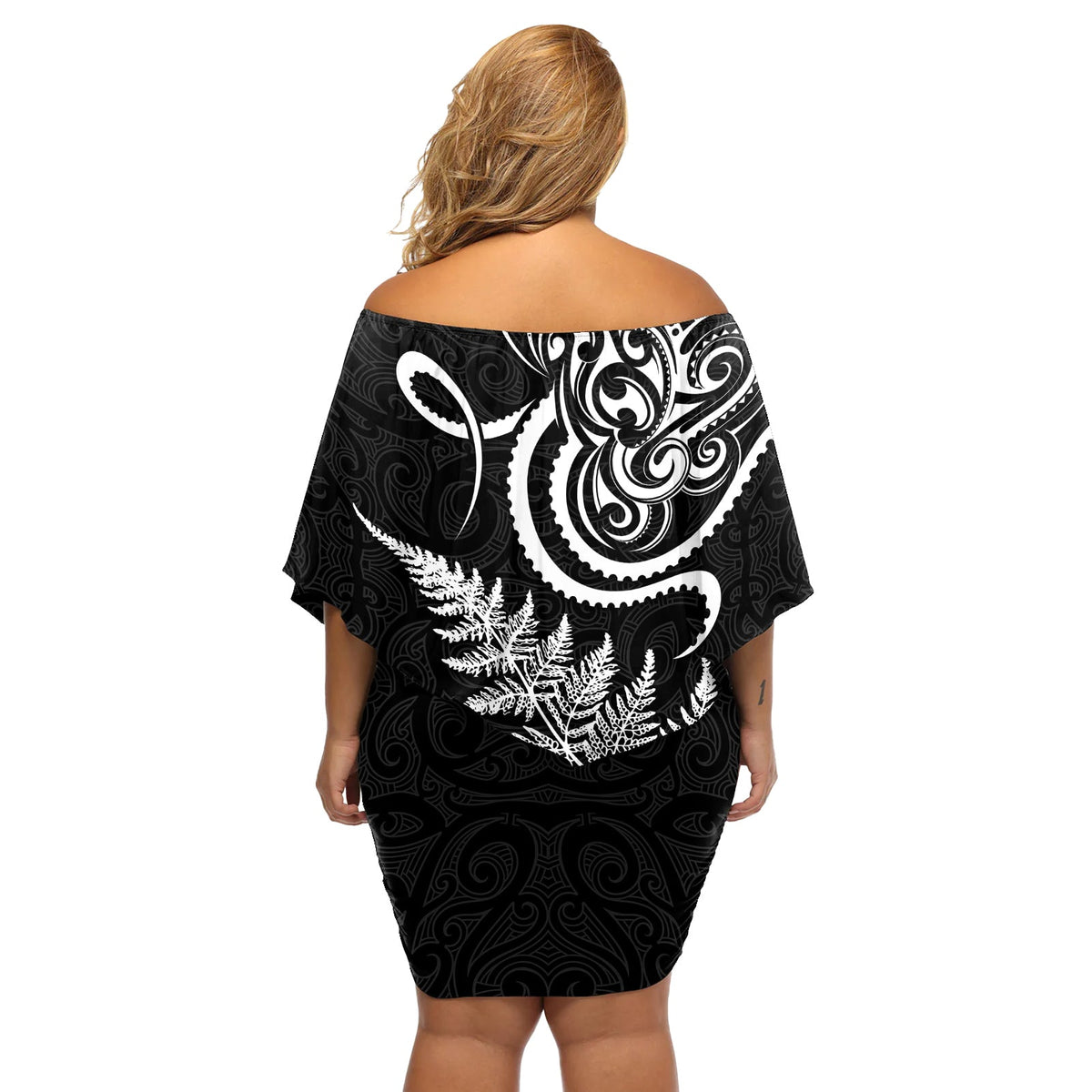 Neuseeländisches Oktopus-Tattoo und Farn, schulterfreies kurzes Kleid mit blumen, Maori-Muster LT03