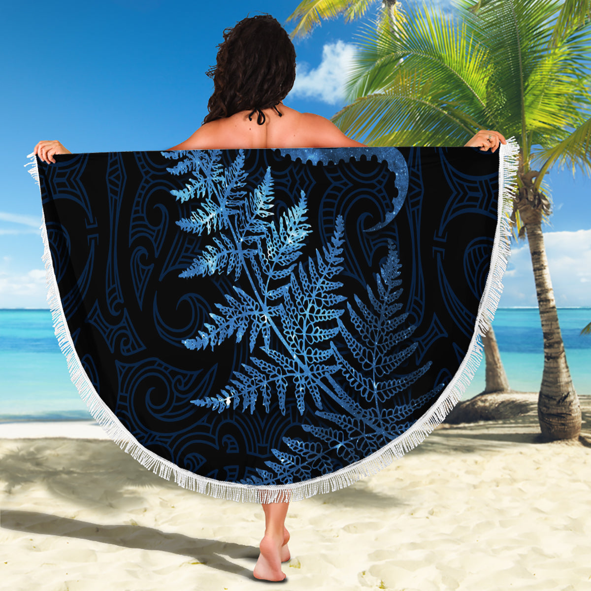 Benutzerdefinierte Neuseeland Rugby Stranddecke Maori und Silber Farn Half Style LT03