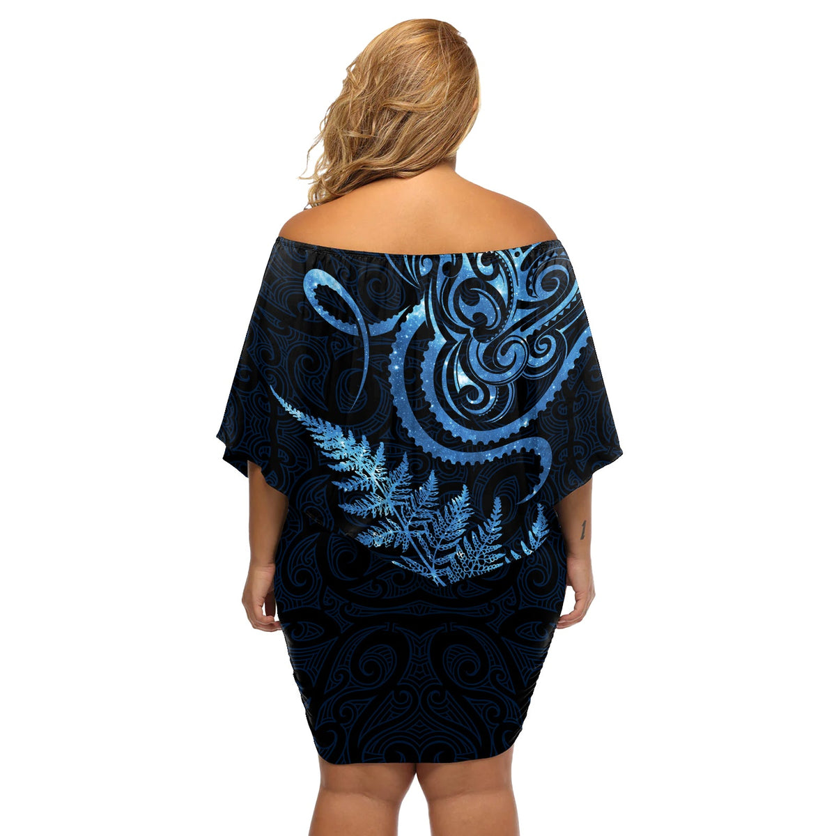Neuseeländisches Oktopus-Tattoo und Farn, schulterfreies kurzes Kleid mit blumen, Maori-Muster, Matariki-Stil LT03