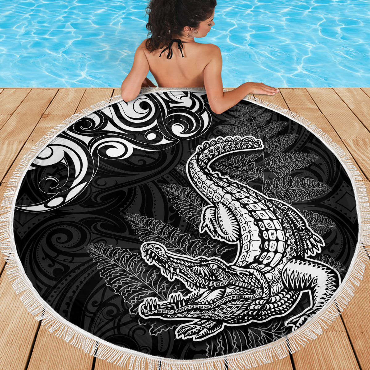 Neuseeland Maori Krieger Rugby Stranddecke Maori und Silberfarn Halbstil LT03