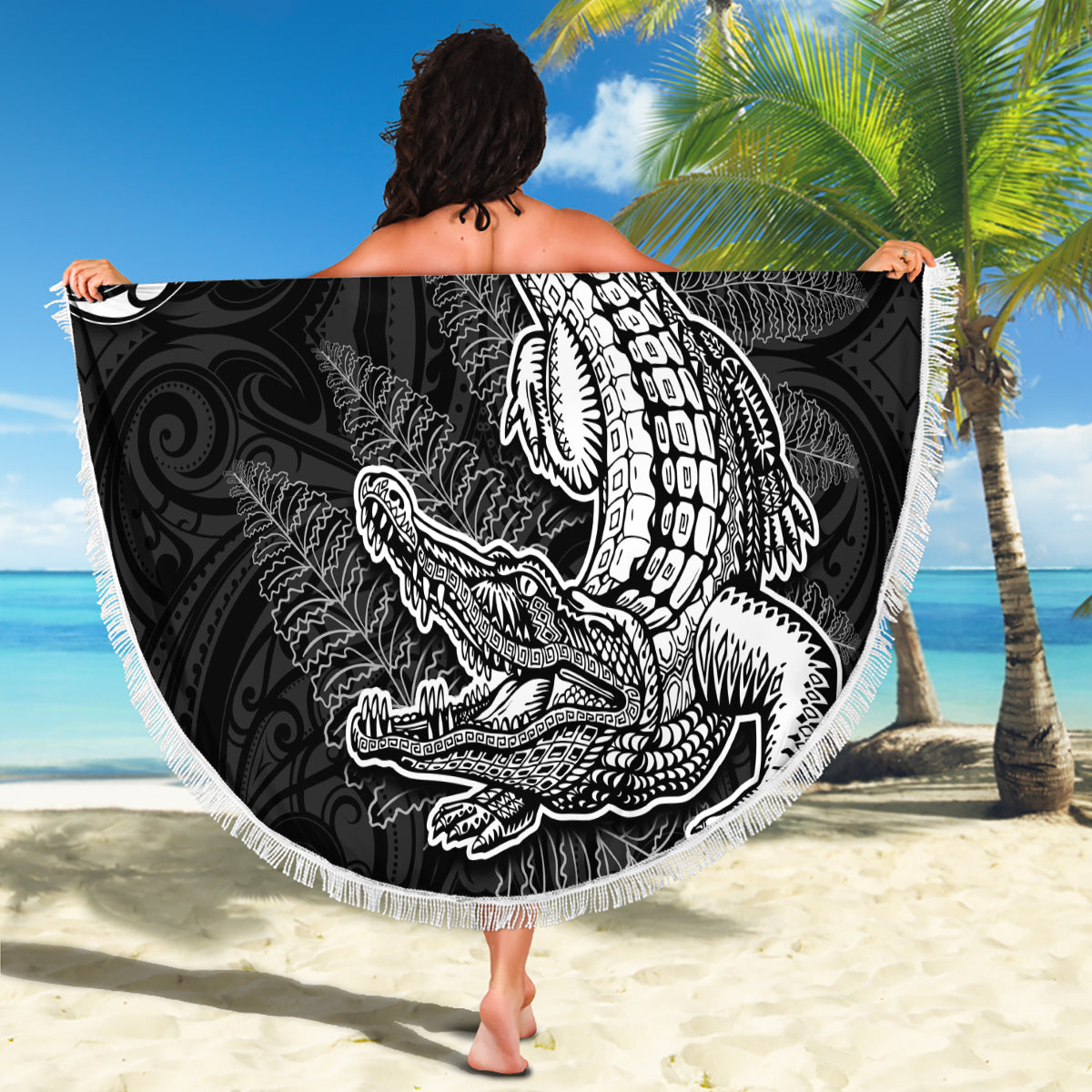 Neuseeland Maori Krieger Rugby Stranddecke Maori und Silberfarn Halbstil LT03