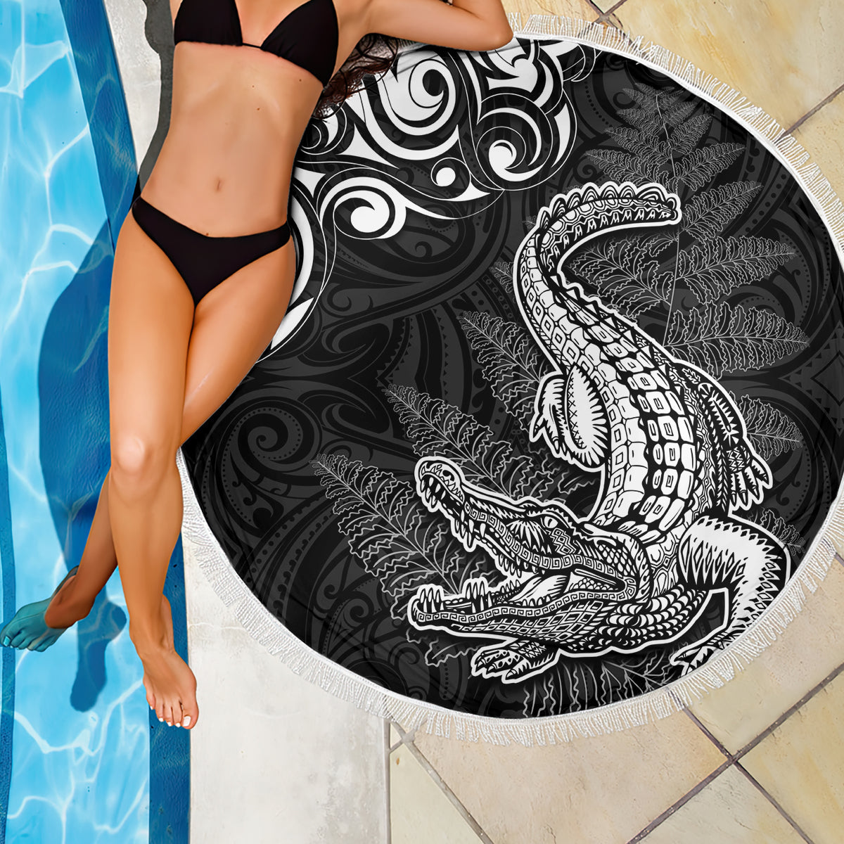 Neuseeland Maori Krieger Rugby Stranddecke Maori und Silberfarn Halbstil LT03