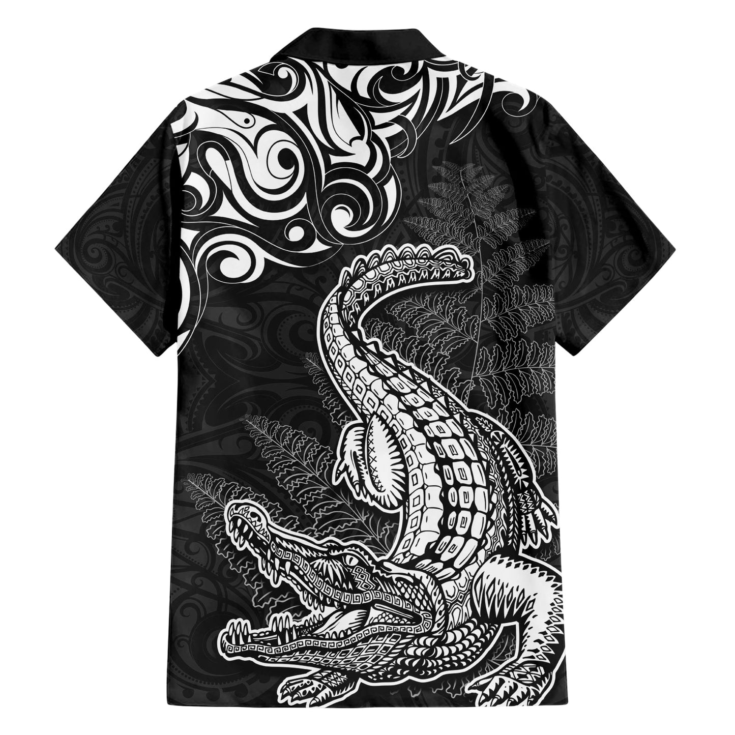 Hawaiihemd mit Maori-Muster, Neuseeland-Krokodil-Tattoo und Farn LT03
