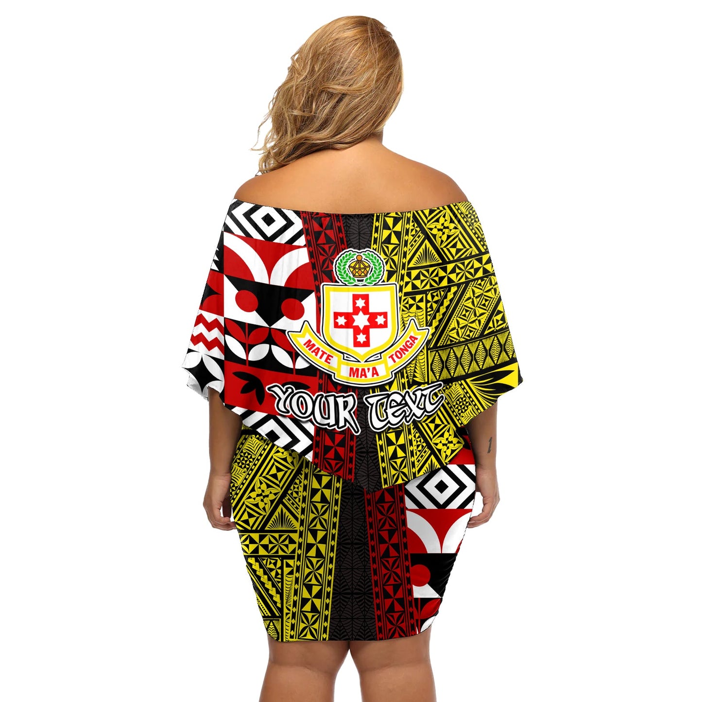 Tonga Kolisi Tonga Schulterfreies, kurzes Kleid blumen mit Ngatu- und geometrischem Muster LT03