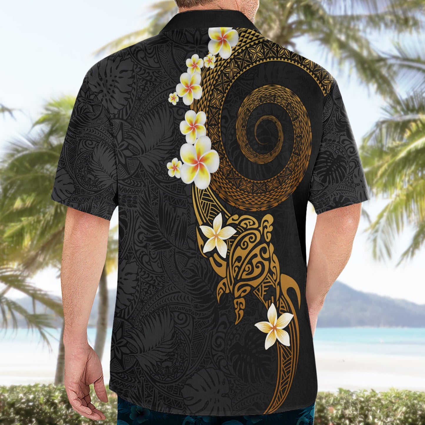 Polynesisches Spiral Tribal Tattoo Hawaiihemd Goldene Farbe LT03