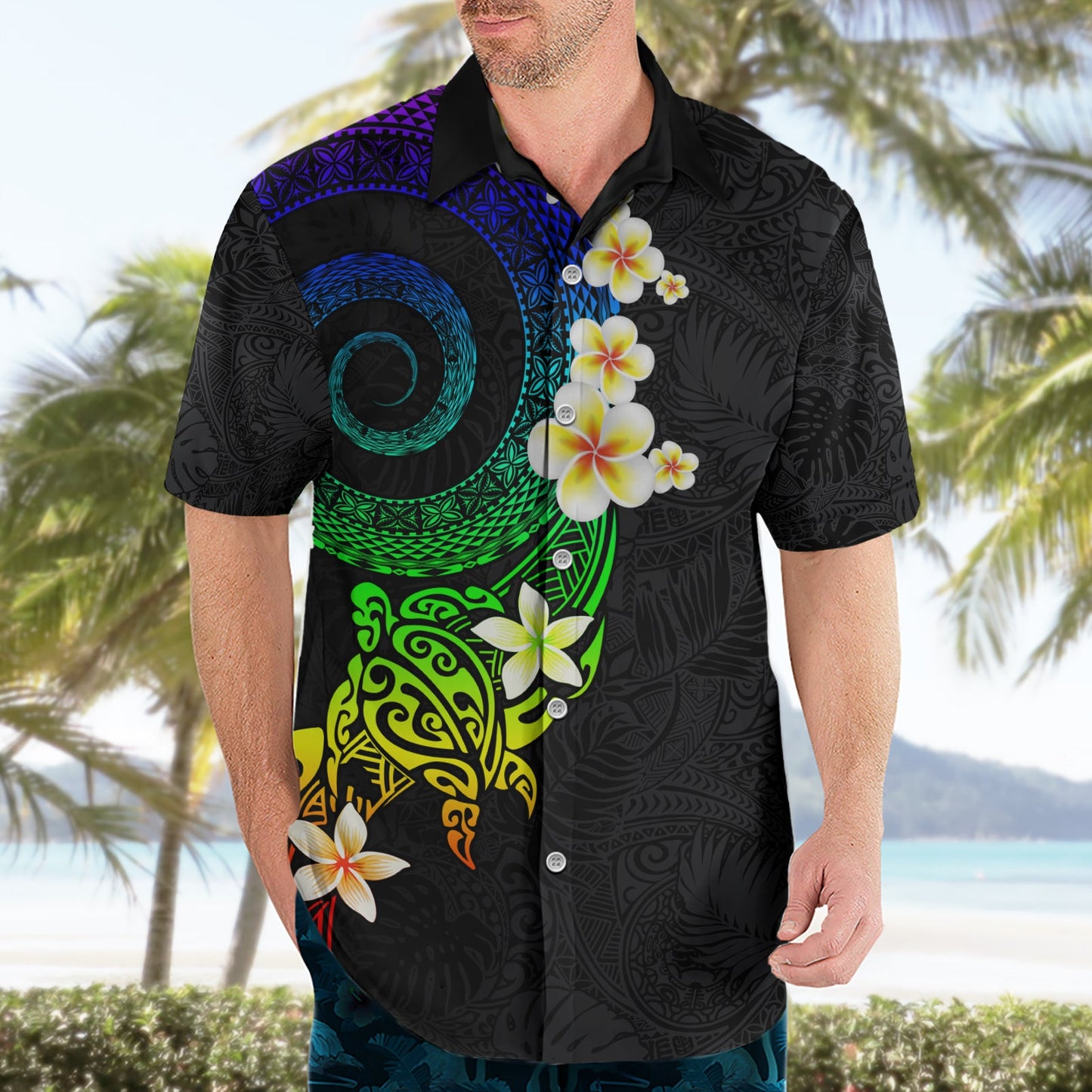 Polynesisches Spiral Tribal Tattoo Hawaiihemd Fantasievolle Farbe LT03