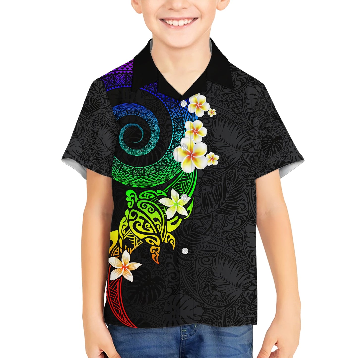 Polynesisches Spiral Tribal Tattoo Hawaiihemd Fantasievolle Farbe LT03