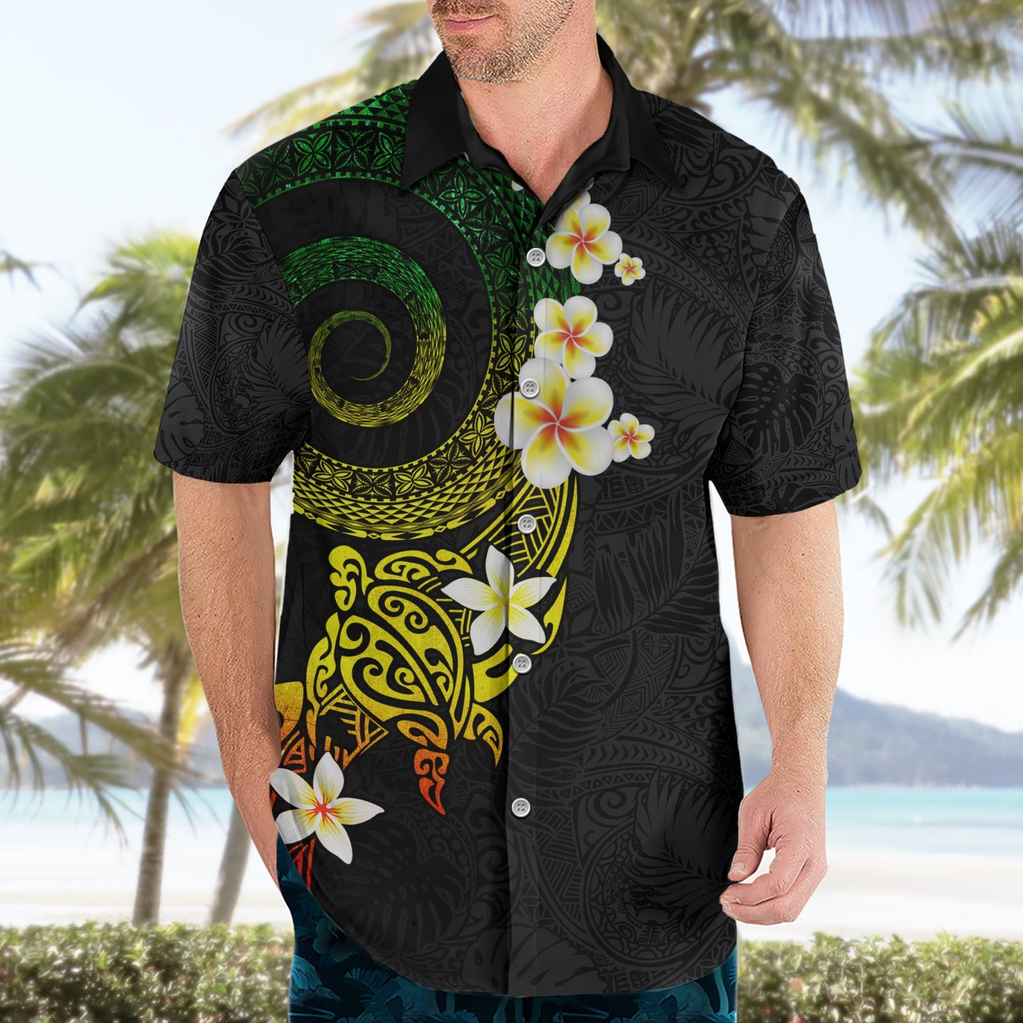 Polynesisches Spiral Tribal Tattoo Hawaiihemd Reggae Farbe LT03