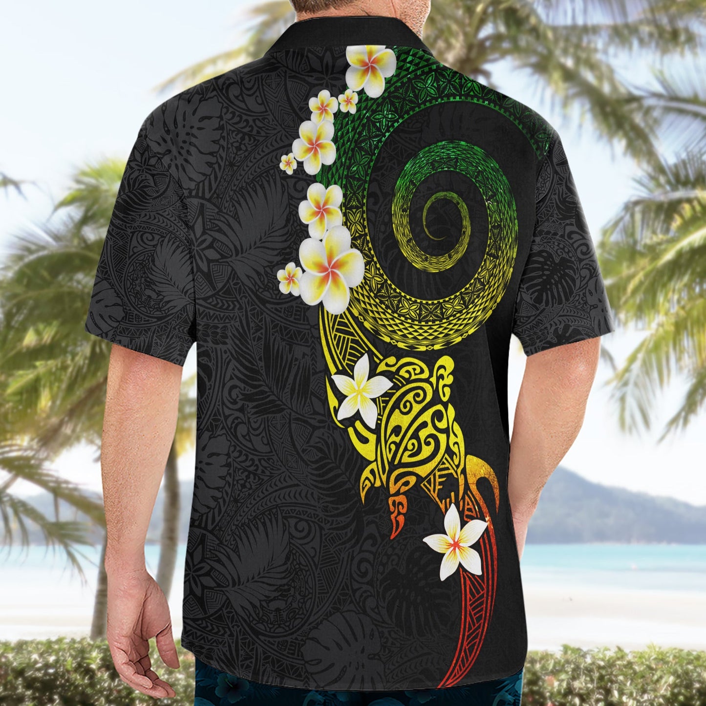 Polynesisches Spiral Tribal Tattoo Hawaiihemd Reggae Farbe LT03
