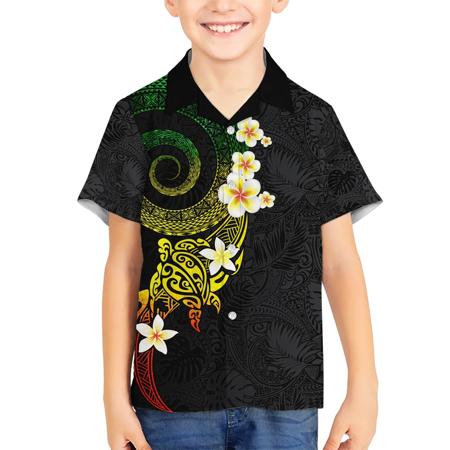 Polynesisches Spiral Tribal Tattoo Hawaiihemd Reggae Farbe LT03
