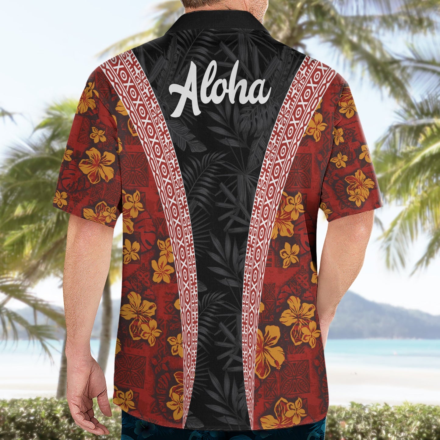 Hawaii Lei und Hibiskus Blumen Tribal Hawaiihemd Patchwork abstrakt Vintage LT03