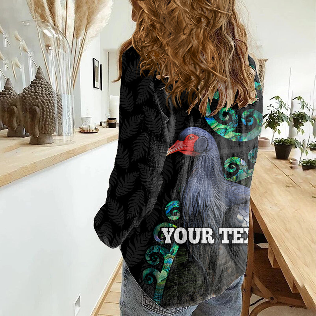 Benutzerdefinierte Pukeko Neuseeland Frauen Casual Shirt Koru Papua Shell mit Silber Farn Muster LT03