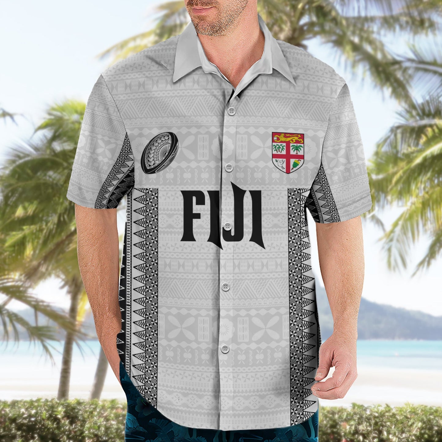 Fiji Rugby Warriors Hawaiihemd Masi Tribal Muster Go Champion 2024 LT03