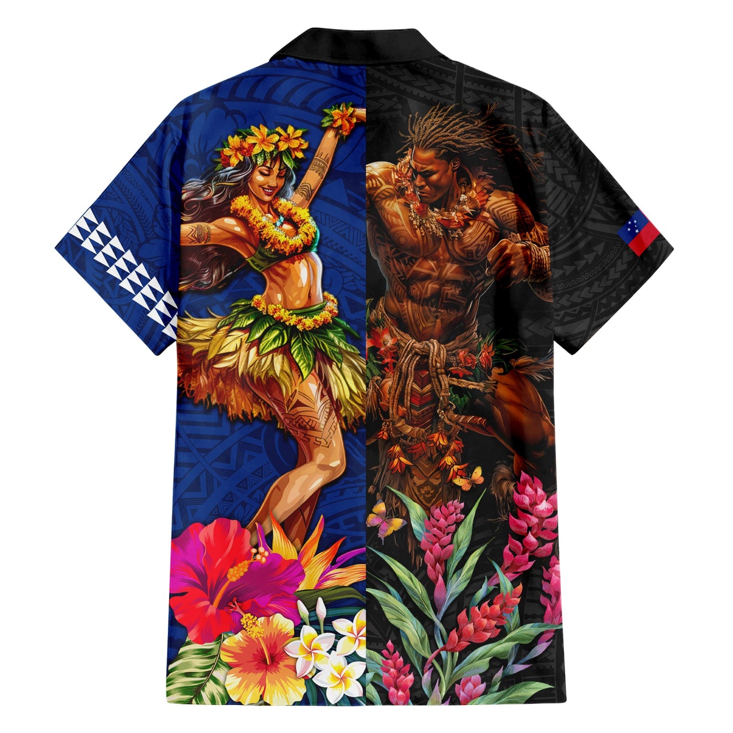 Hawaii und Samoa zusammen Hawaiian Shirt Samoan Krieger und Schönheit Hula Mädchen LT03