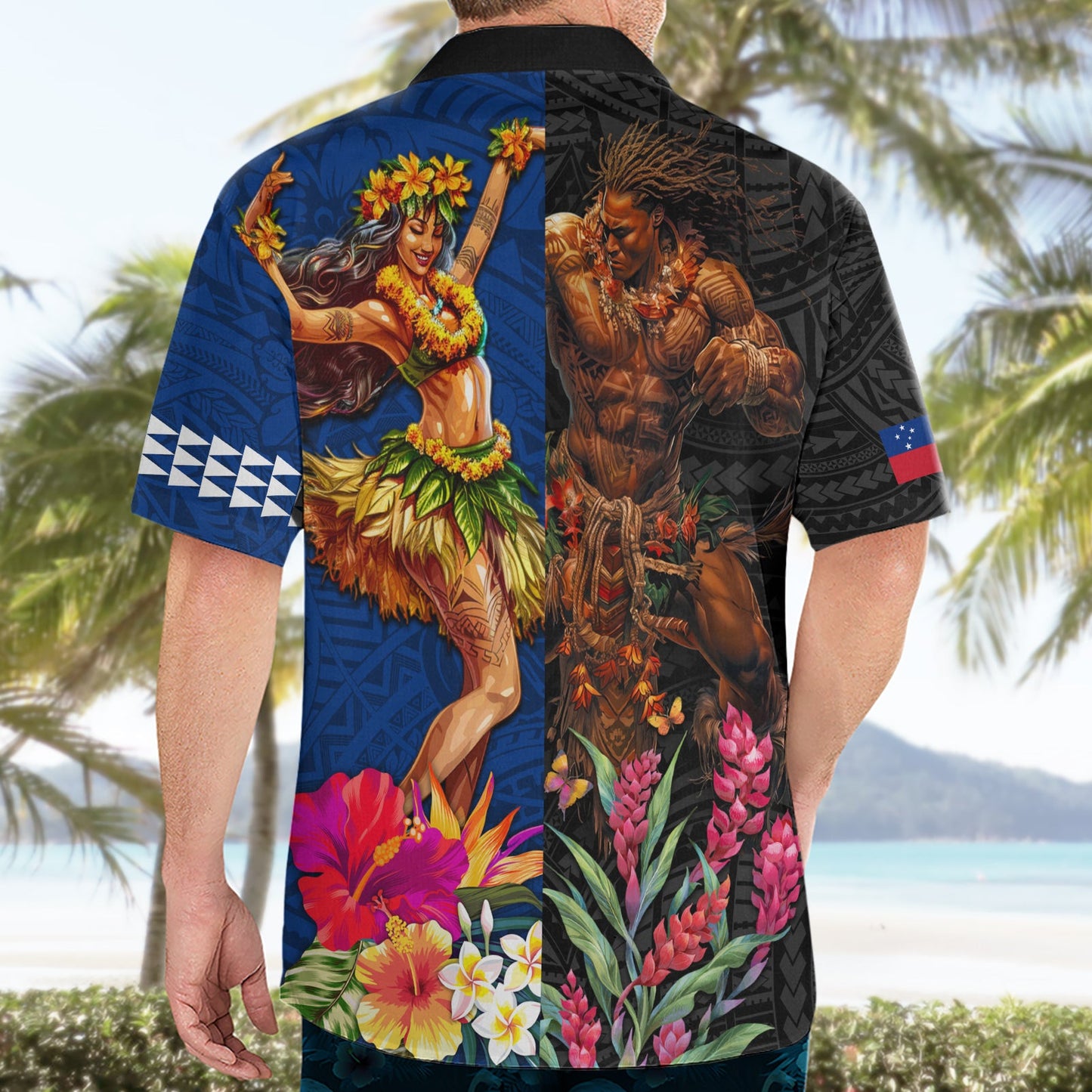 Hawaii und Samoa zusammen Hawaiian Shirt Samoan Krieger und Schönheit Hula Mädchen LT03