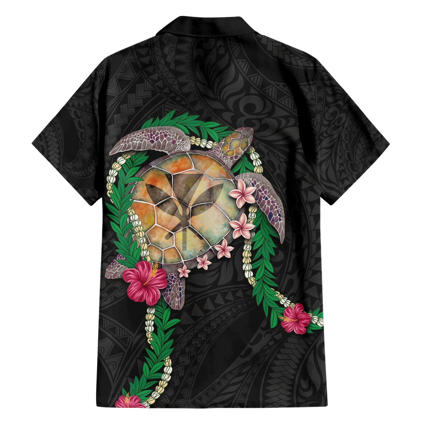 Hawaii Pikake und Maile Lei Hawaiihemd Honu Polynesian Muster Schwarz Farbe LT03