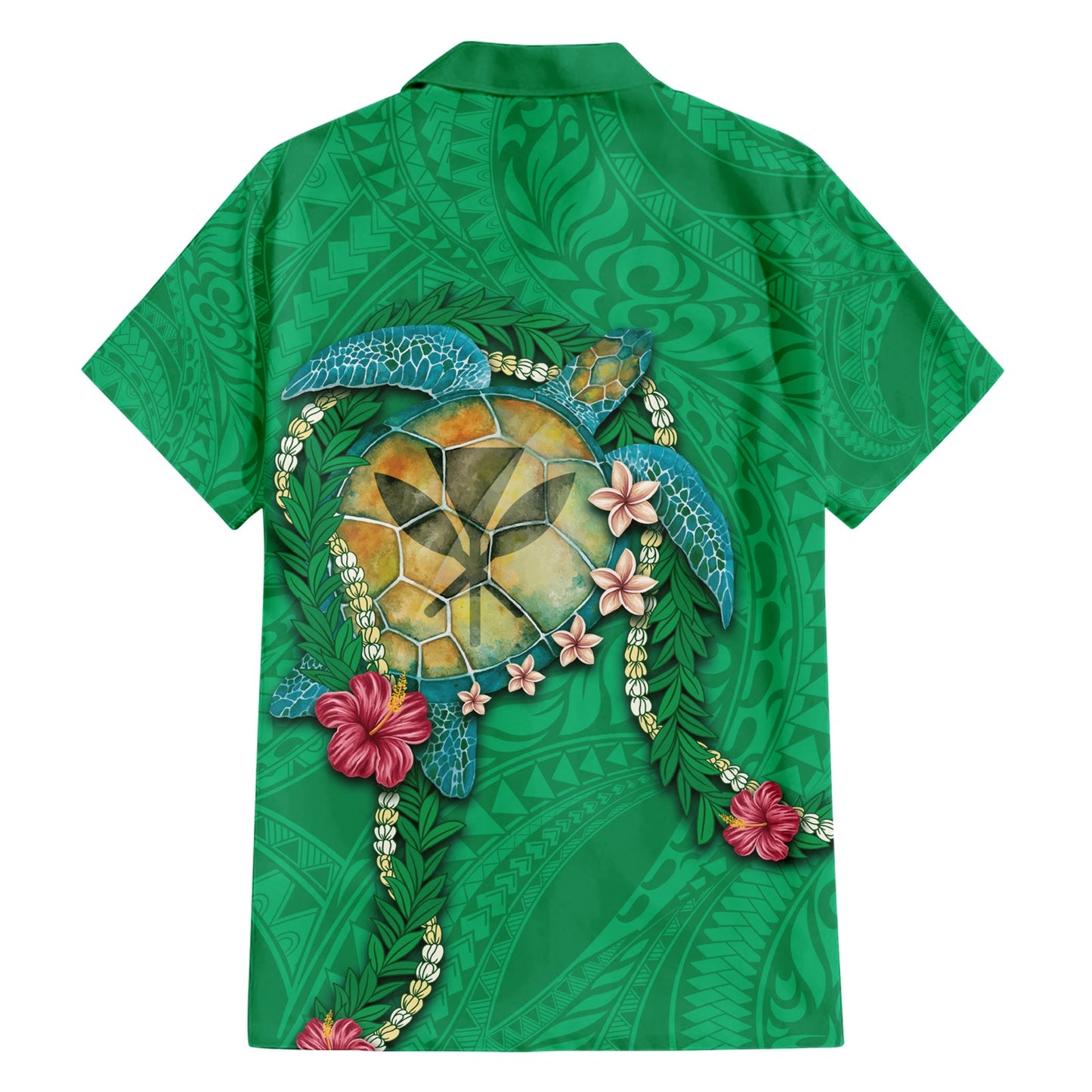 Hawaii Pikake und Maile Lei Hawaiihemd Honu Polynesian Muster Grün Farbe LT03
