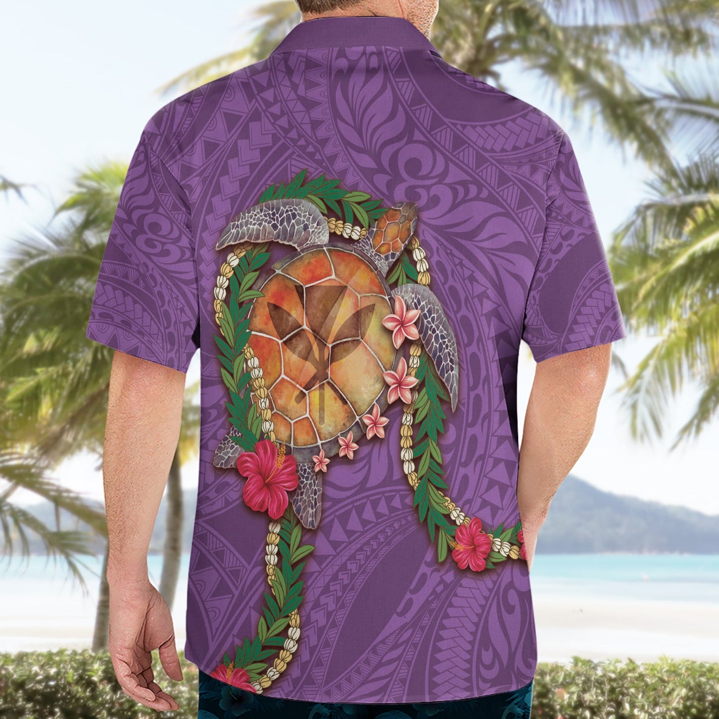 Hawaii Pikake und Maile Lei Hawaiihemd Honu Polynesianisches Muster Rosa Farbe LT03