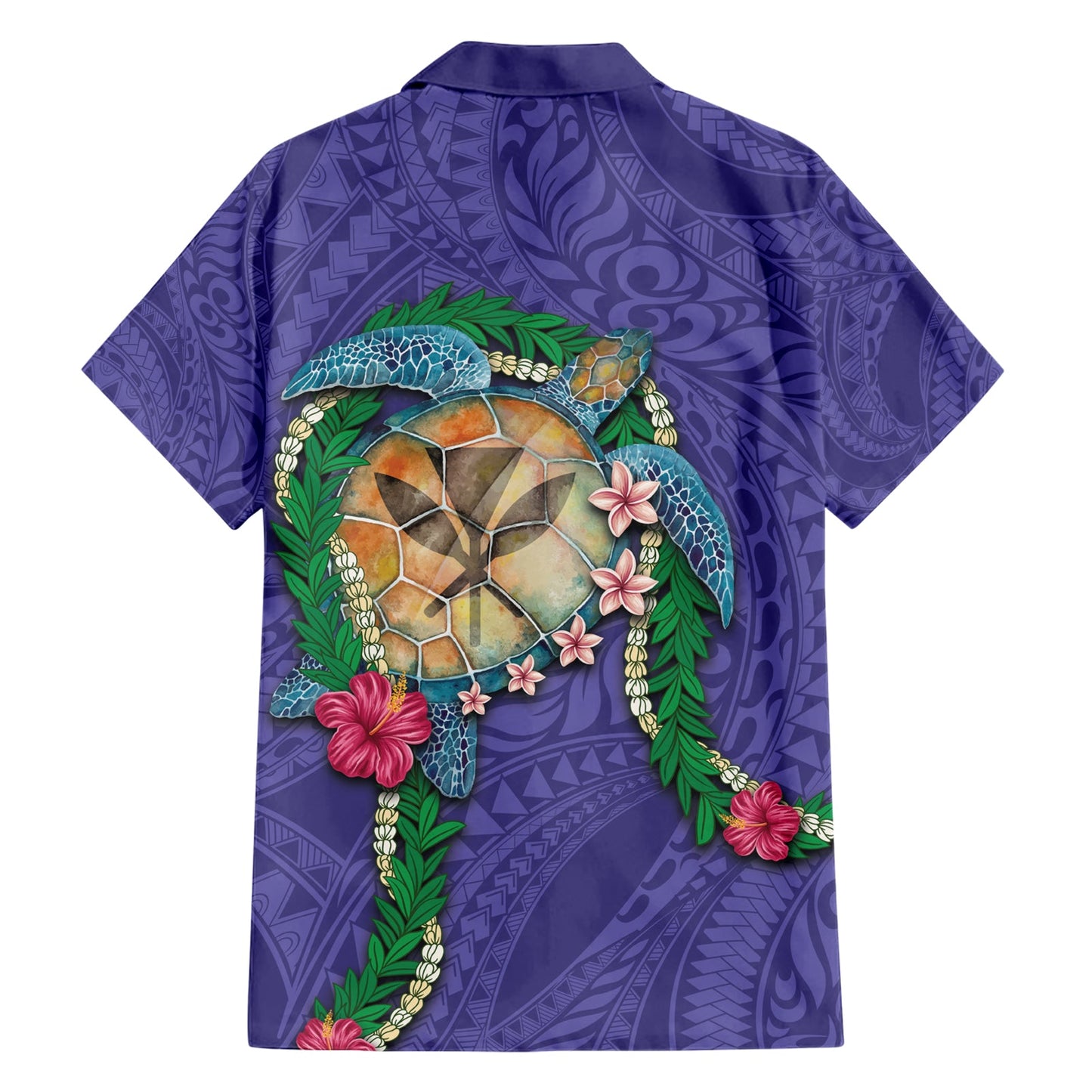Hawaii Pikake und Maile Lei Hawaiihemd Honu Polynesian Muster Lila Farbe LT03