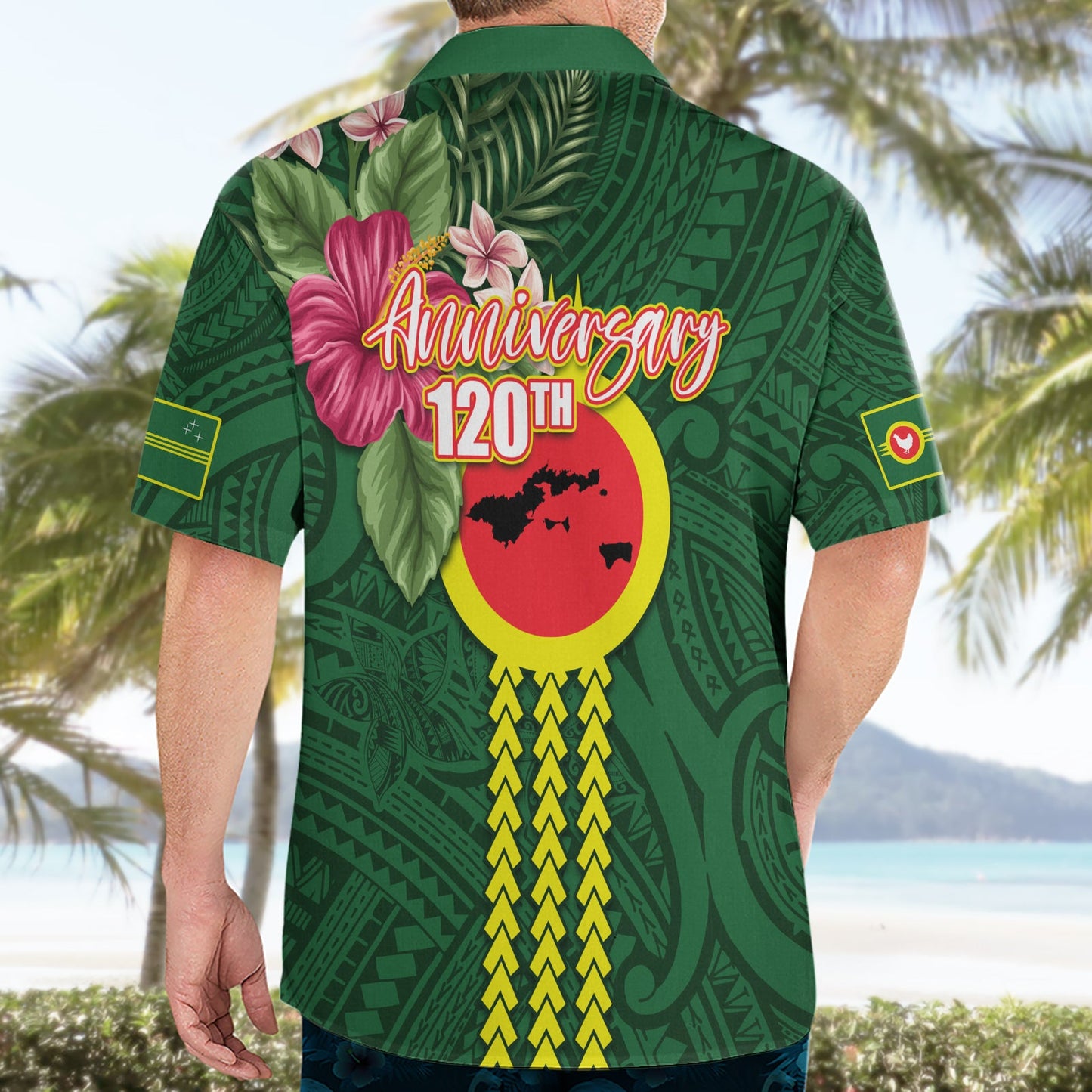 Manu'a Cession Day 120. Jahrestag Hawaiihemd mit polynesischem Muster und Hibiskusblüte LT03