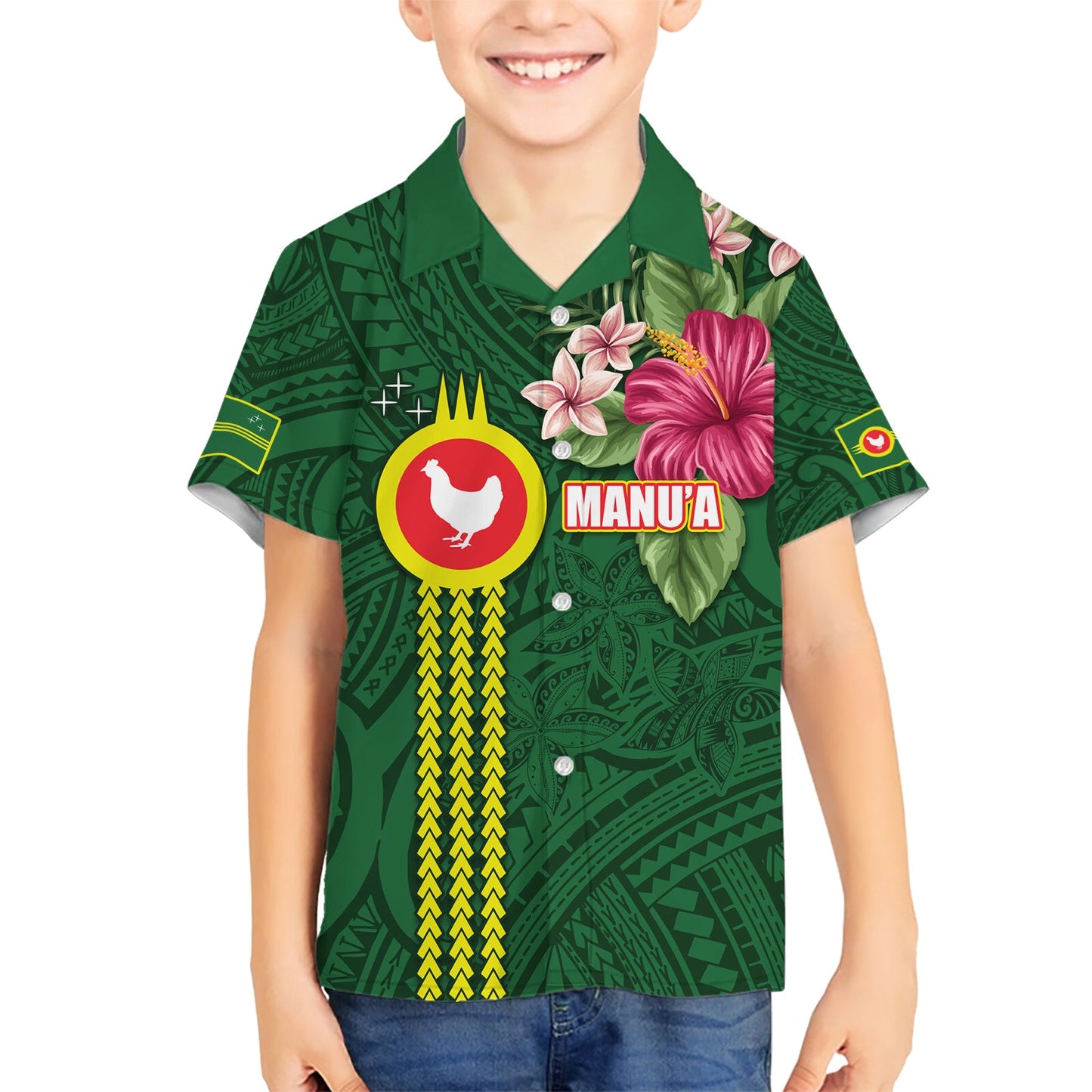 Manu'a Cession Day 120. Jahrestag Hawaiihemd mit polynesischem Muster und Hibiskusblüte LT03
