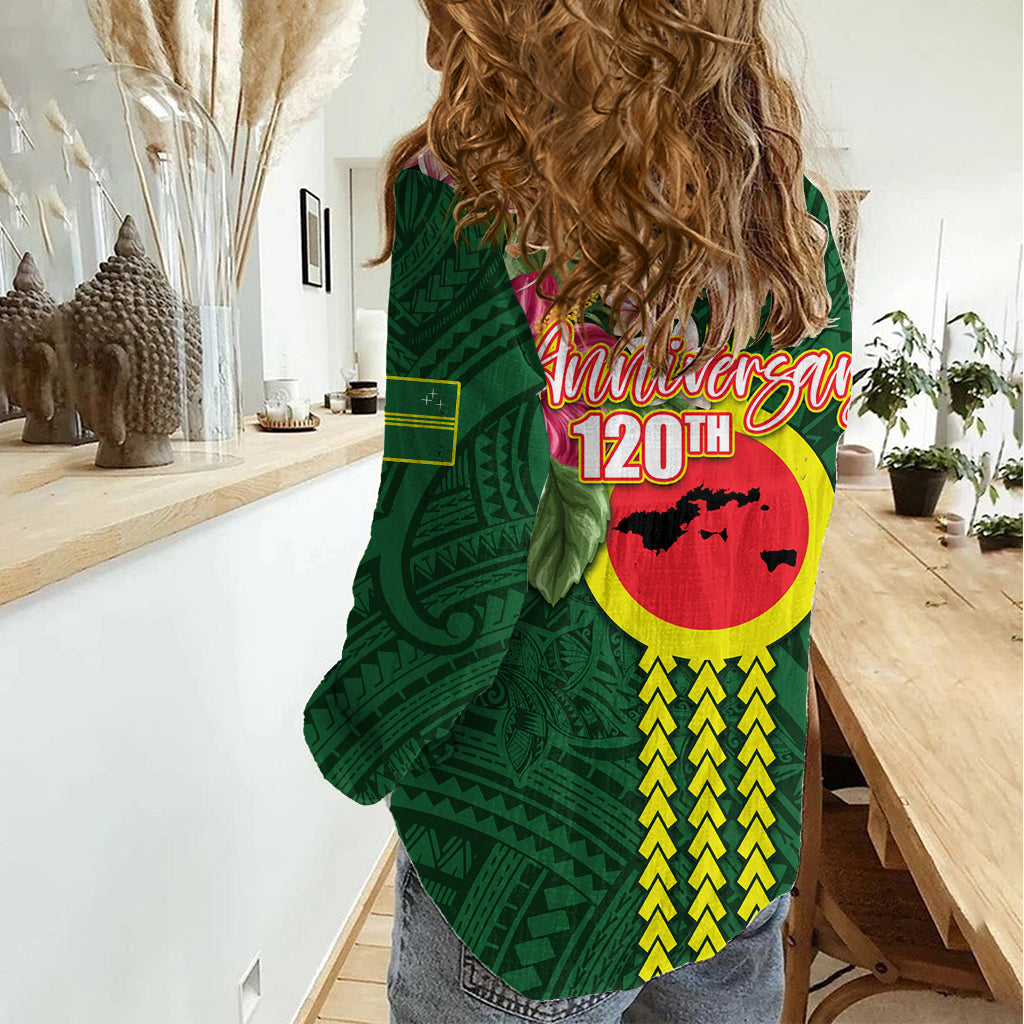 Manu'a Cession Day 120. Jahrestag Damen Freizeithemd mit polynesischem Muster und Hibiskusblüte LT03