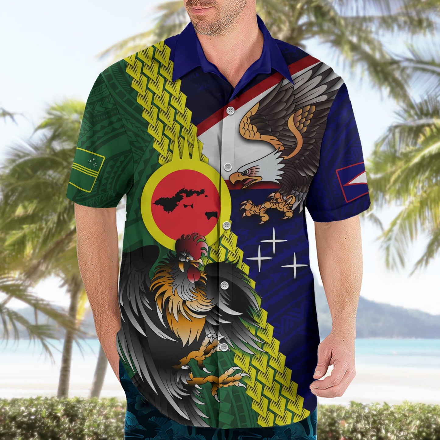 Manu'a Island und Amerikanisch-Samoa Hawaiihemd Hahn und Adler Maskottchen LT03