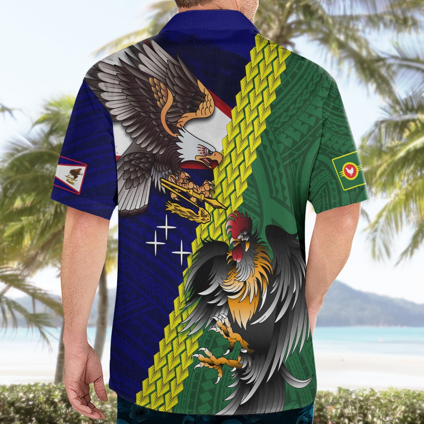 Manu'a Island und Amerikanisch-Samoa Hawaiihemd Hahn und Adler Maskottchen LT03