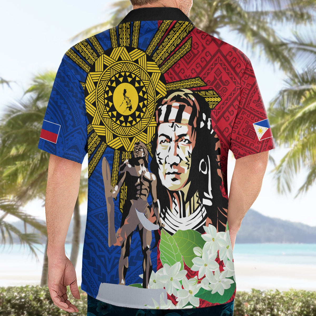 Philippinen Lapu-Lapu Hawaiihemd Filipino Sun Tattoo mit Yakan Muster LT03