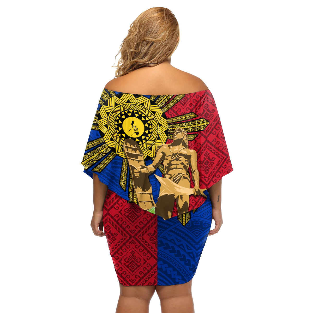 Philippinen Lapu Lapu König Jasmin Blumen Off Schulter kurzes Kleid mit blumen Filipino Sun Tattoo LT03