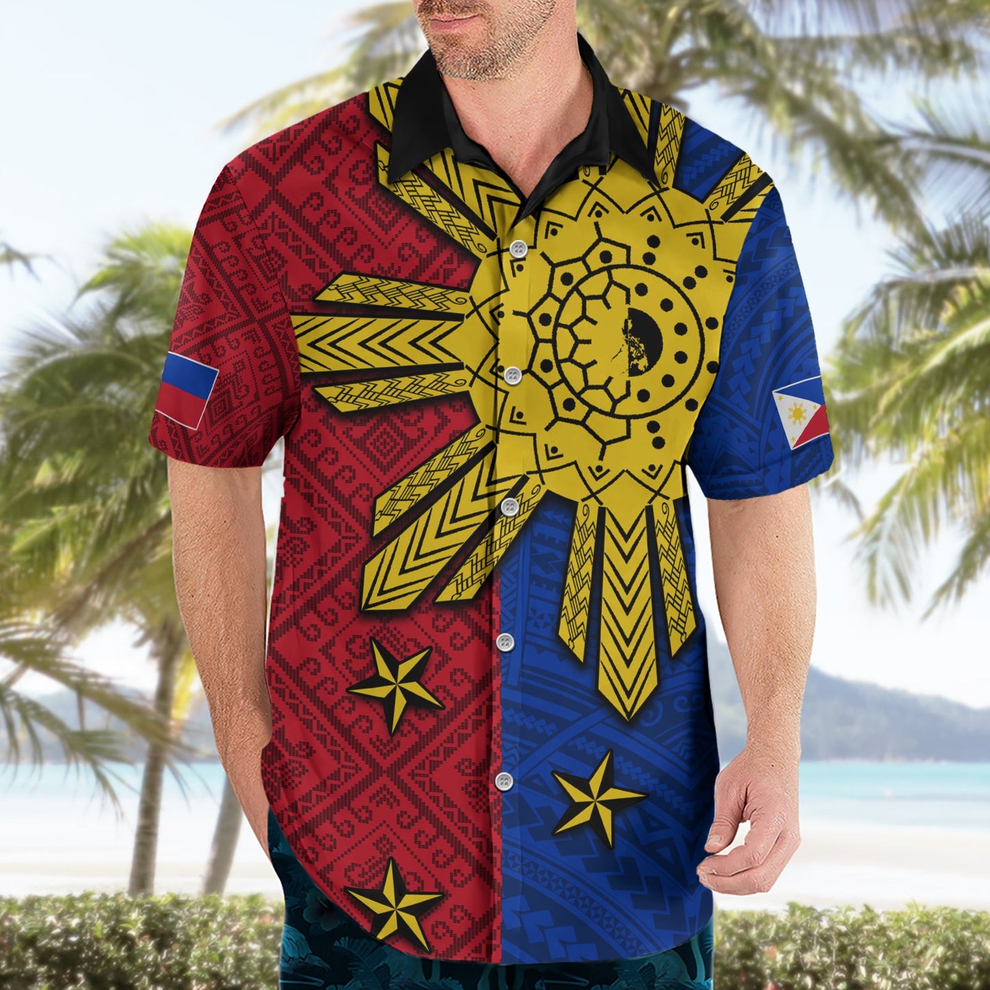Philippinen Sun Batok Tattoo Hawaiihemd Polynesisches und Yakan Muster LT03