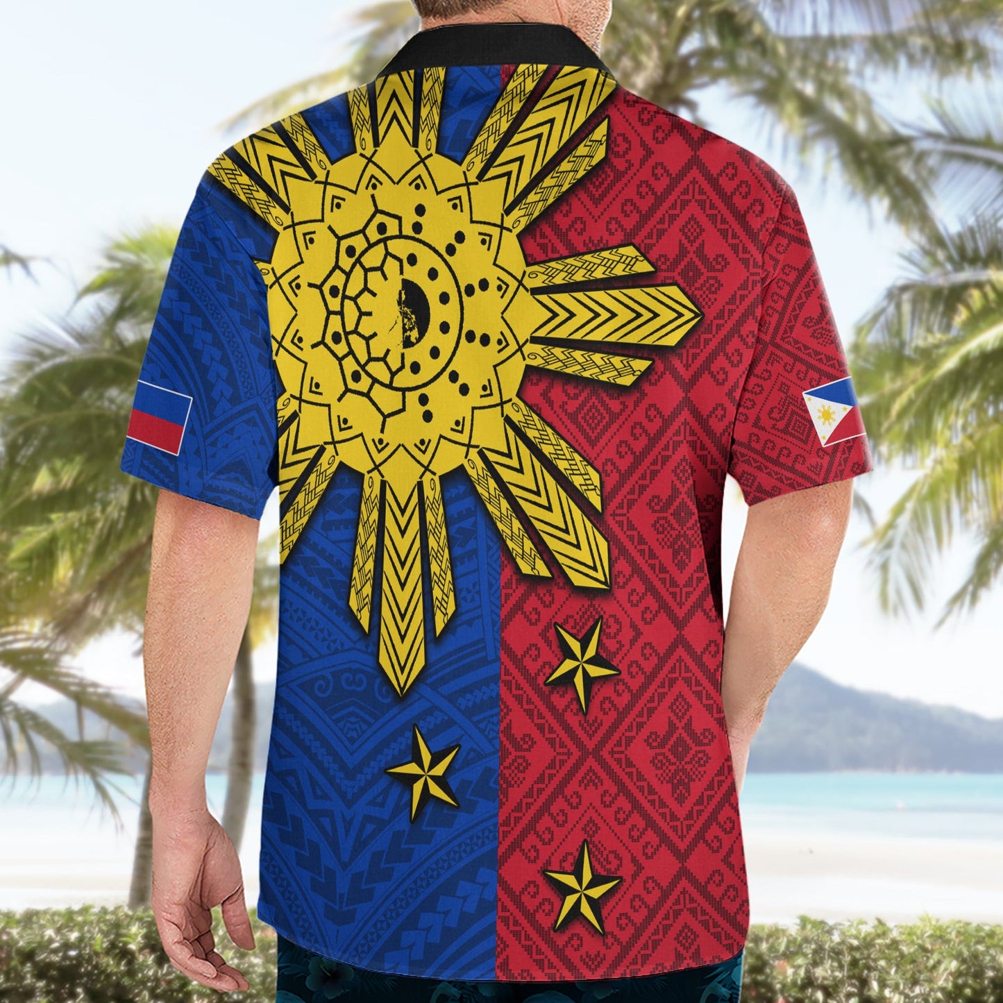 Philippinen Sun Batok Tattoo Hawaiihemd Polynesisches und Yakan Muster LT03