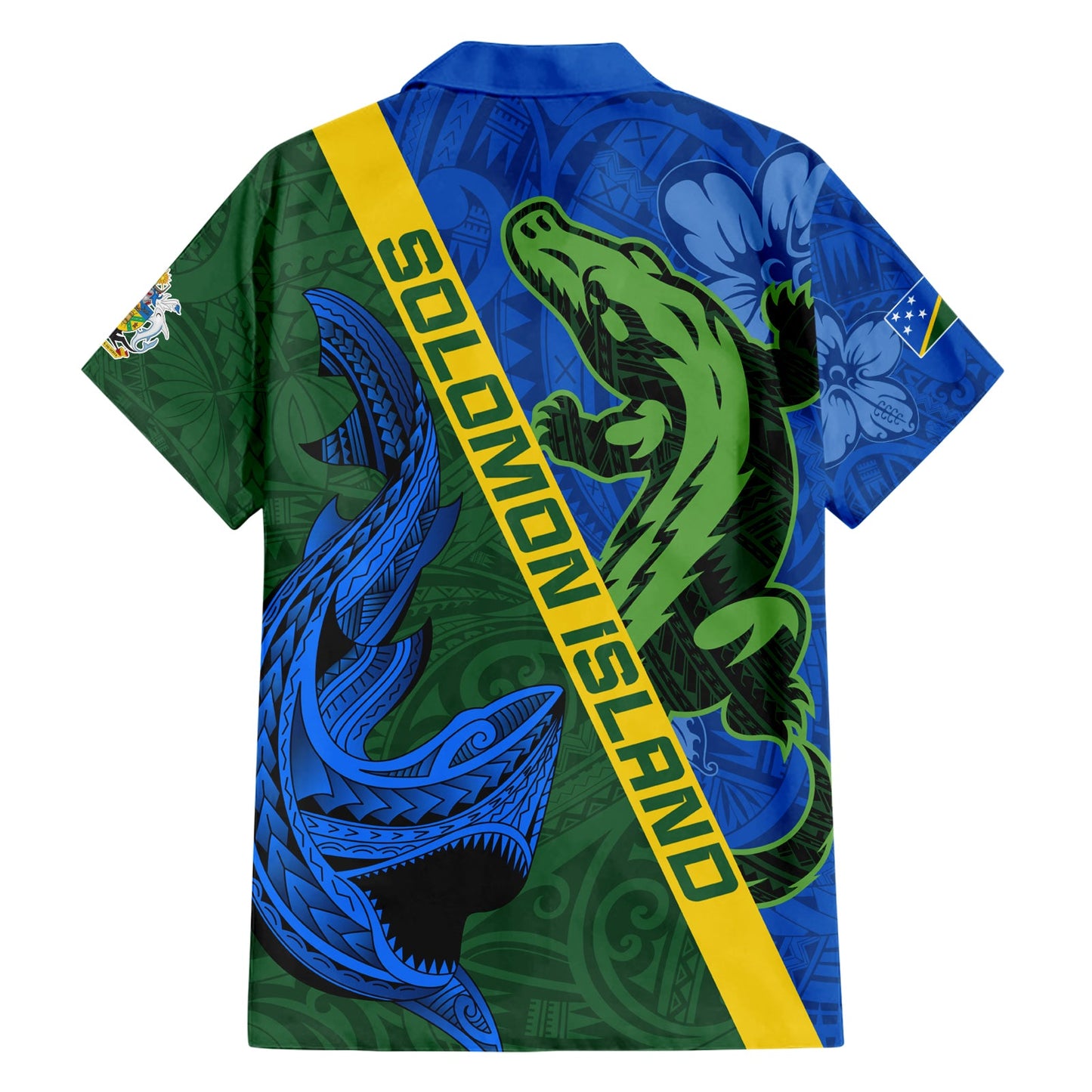 Salomon-Inseln Krokodil und Hai Hawaiihemd Polynesisches Muster LT03