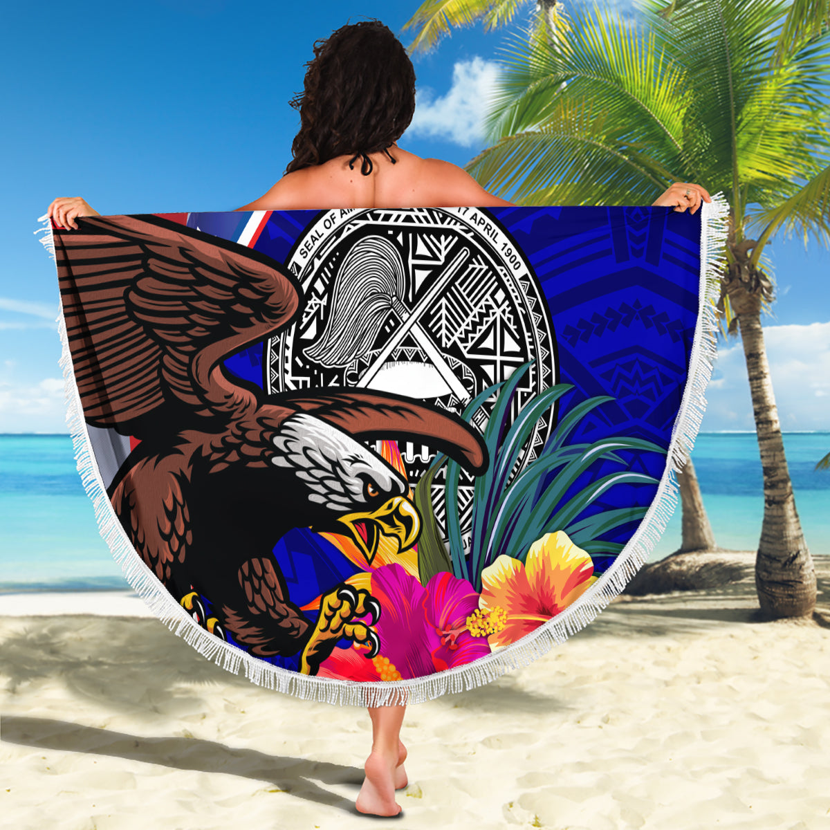 Gold Hawaii Hai Tattoo Stranddecke Frangipani mit polynesischer Pastellversion LT14