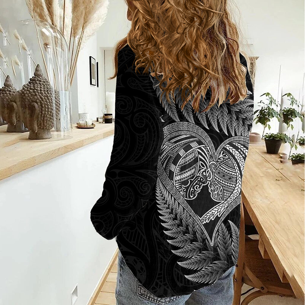 Neuseeland Valentinstag Frauen Casual Shirt Aotearoa Krieger und Frau Liebe Herz Maori Muster LT03