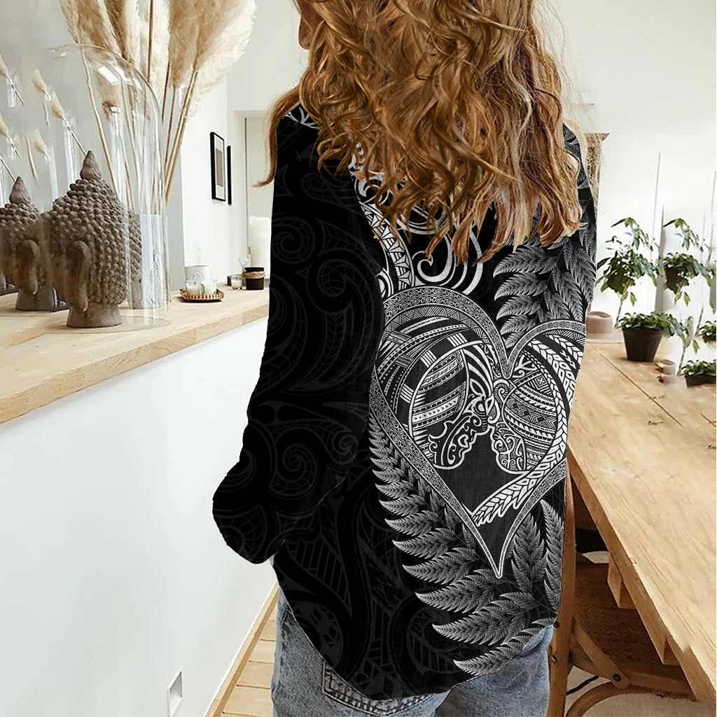 Neuseeland Valentinstag Frauen Casual Shirt Aotearoa Krieger und Frau Liebe Herz Silber Farn Koru LT03