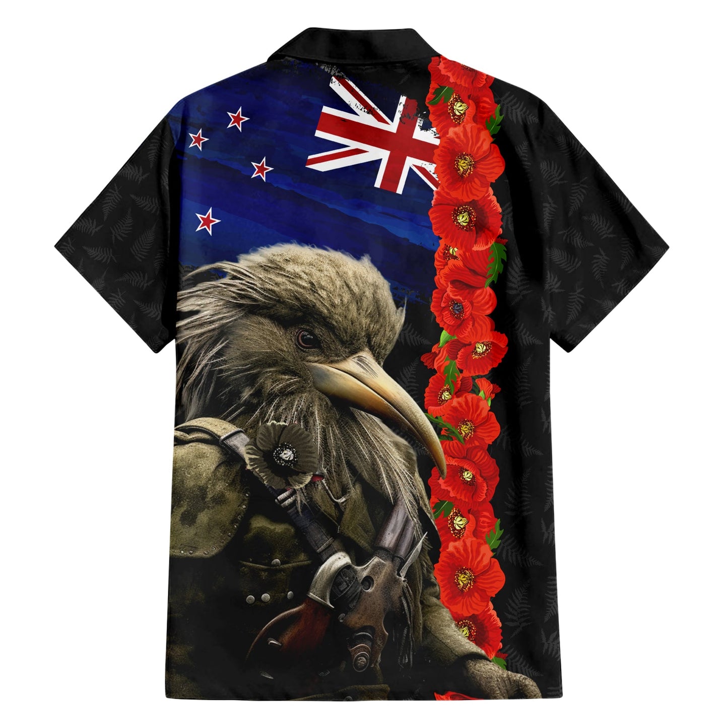 Neuseeländischer Kiwi-Soldat ANZAC Hawaiihemd mit rotem Mohnblüten- und silbernem Farnmuster LT03