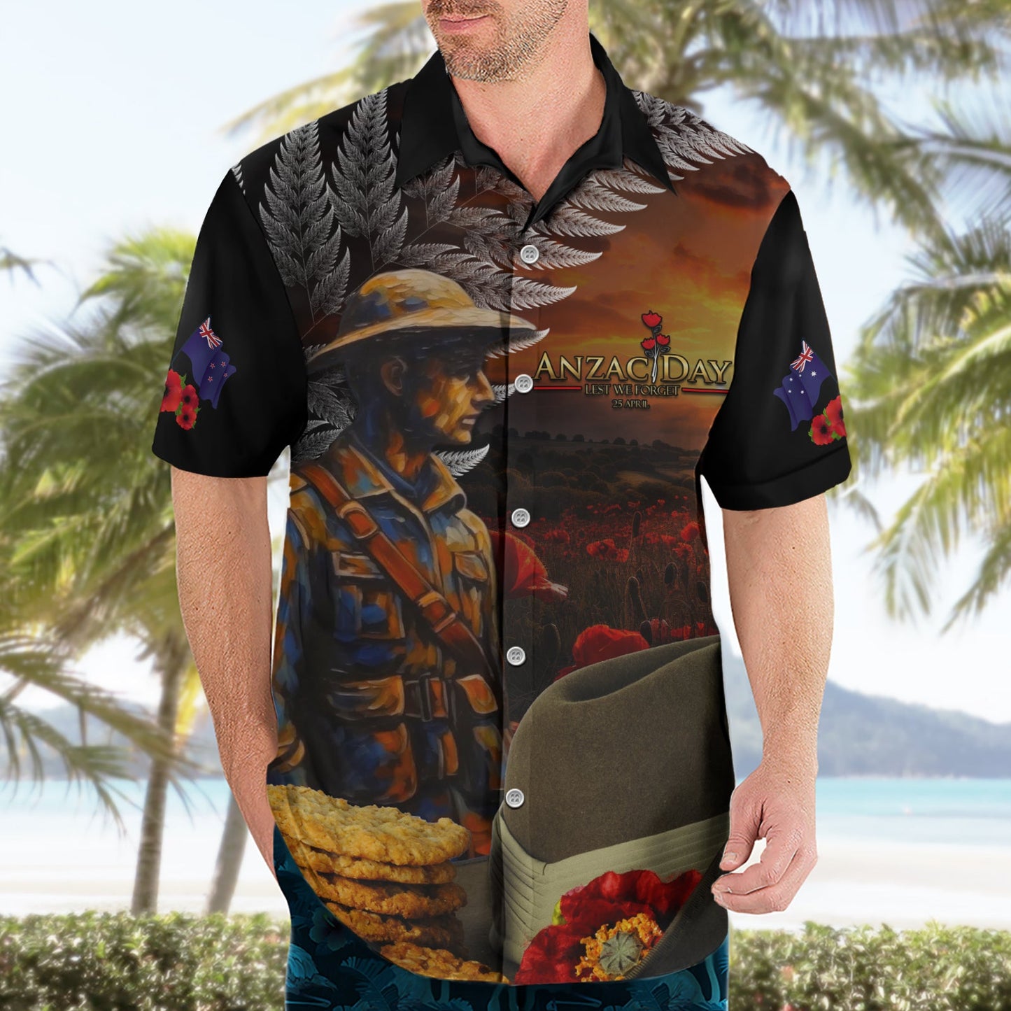 Schlapphut und Kekse ANZAC Hawaiihemd mit Soldier Silver Fern LT03