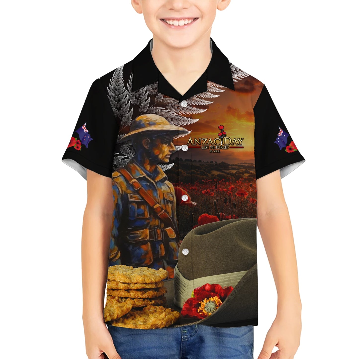 Schlapphut und Kekse ANZAC Hawaiihemd mit Soldier Silver Fern LT03