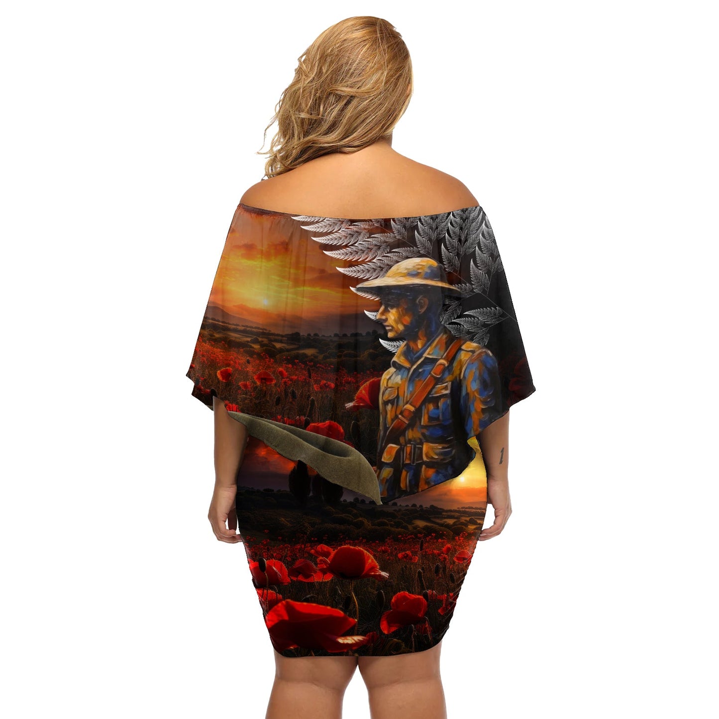 Slouch Hat and Biscuits ANZAC Schulterfreies kurzes Kleid blumen mit Soldier Silver Fern LT03