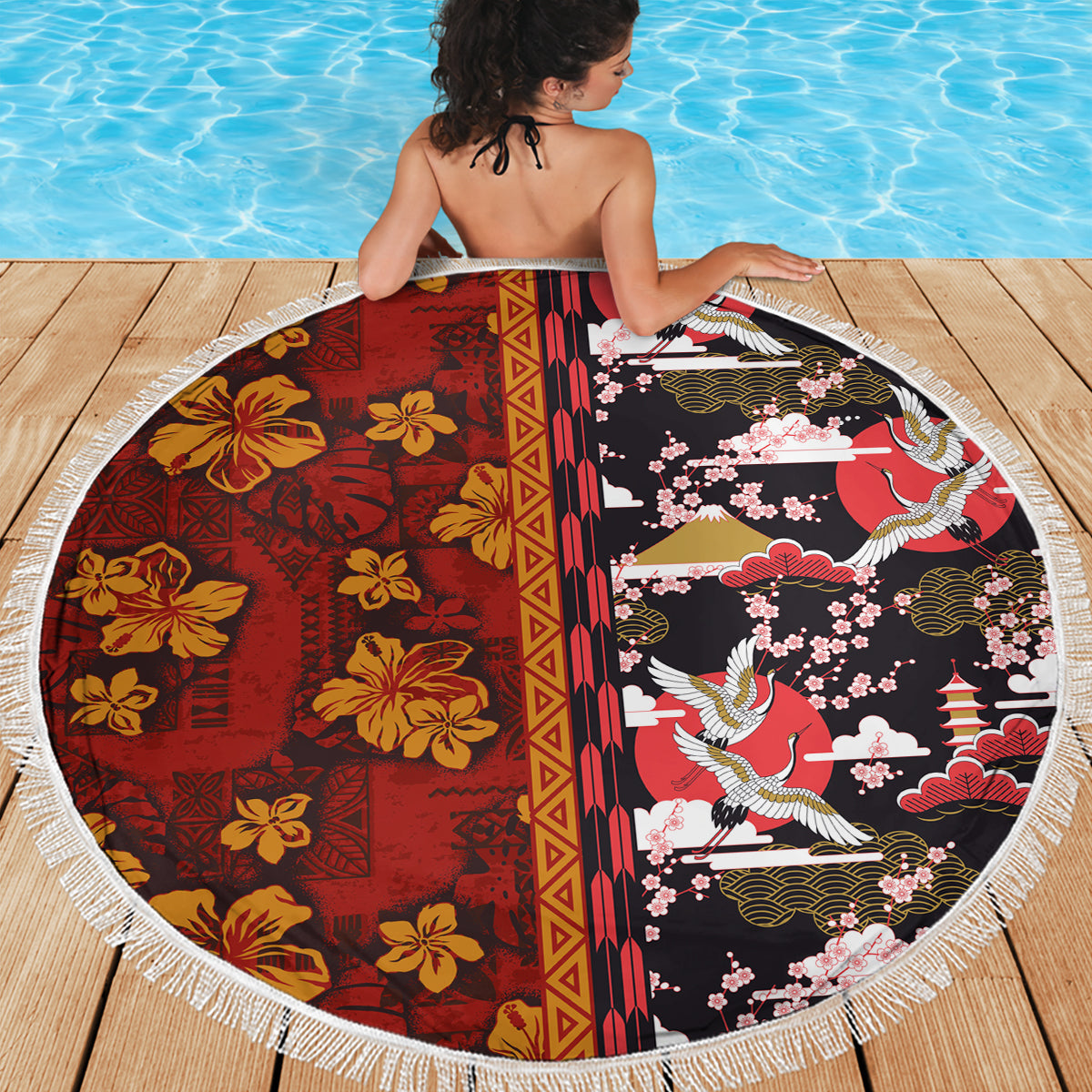 Polynesische Stranddecke zum Frauentag Plumeria Passion - Beige LT7