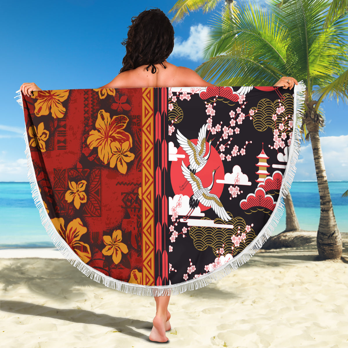 Polynesische Stranddecke zum Frauentag Plumeria Passion - Beige LT7