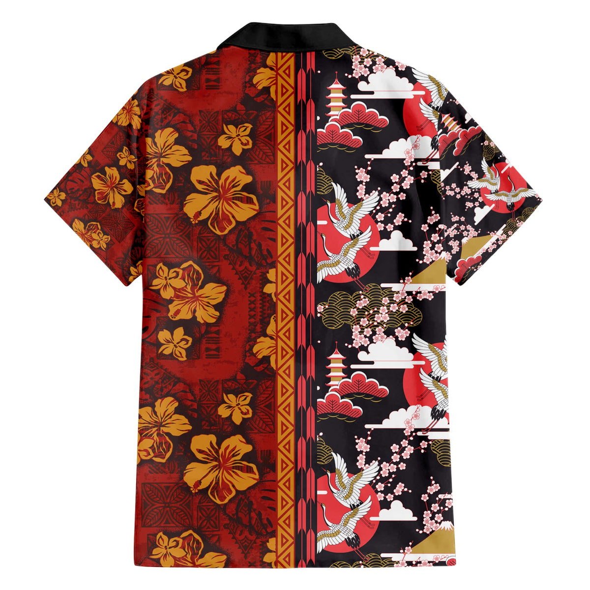 Japanische Kultur Hawaii-Stil Hawaiihemd Hawaiianisches Stammes- und japanisches Muster zusammen Kultur LT03
