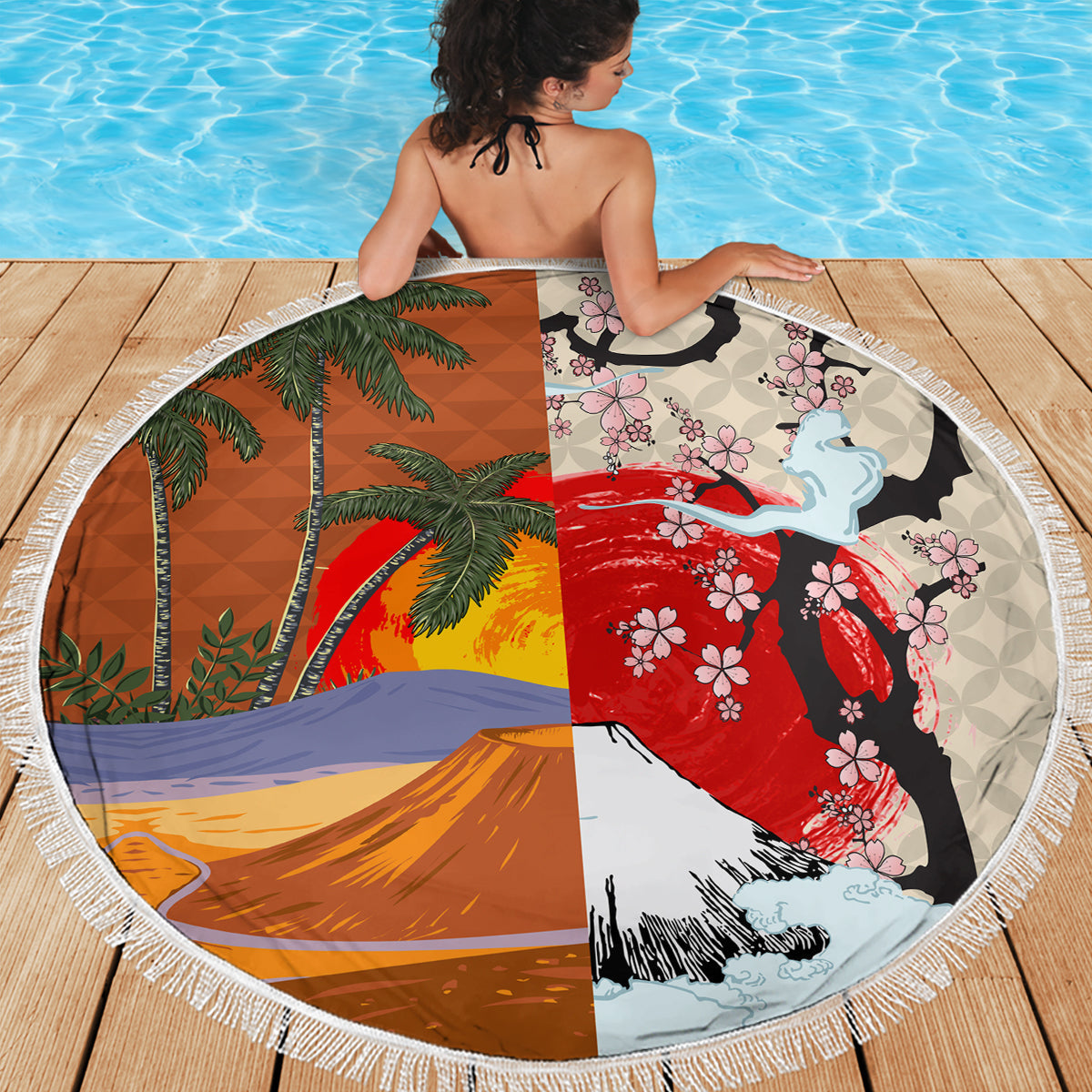 Polynesische Frauentag-Stranddecke Plumeria Passion - Lila LT7